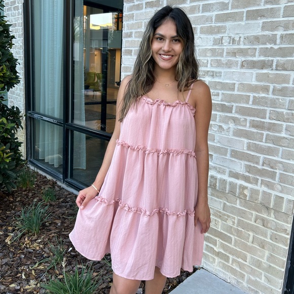 Ruffle tiered mini dress in mauve - Picture 3 of 5